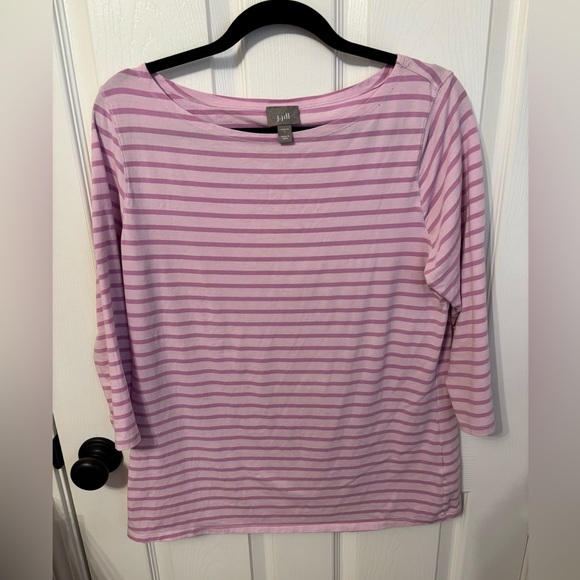 J.Jill Pink Striped 3/4 Sleeve Boat Neck Tee | Soft Casual Top - Picture 2 of 8